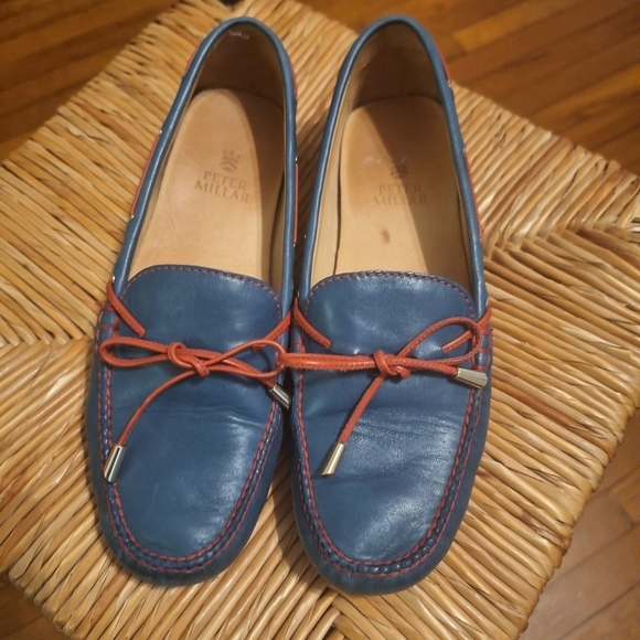 Peter Millar blue Loafer with  red tie laces. Size 6 made in Brazil - Picture 1 of 7